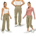 thumbnail image 4 of FEN AI Women's Cargo Pants with 5 Zipper Pockets Quick Dry Travel Hiking Sweatpants Ladies Casual Trousers Khaki, 4 of 10