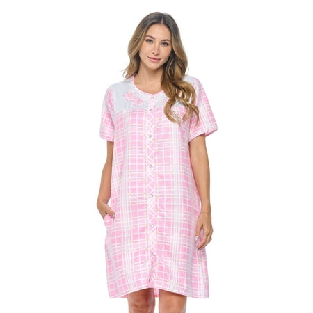 

Casual Nights Women s Snap Front House Dress Short Sleeve Woven Duster Housecoat Lounger Sleep Gown