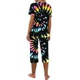 thumbnail image 5 of HUJlwoi Short Sleeve Pajama Sets for Women Capri Pants 2 Piece Sleepwear Sets Tie Dye V-Neck Ladies Lounge Matching Clothing, 5 of 6