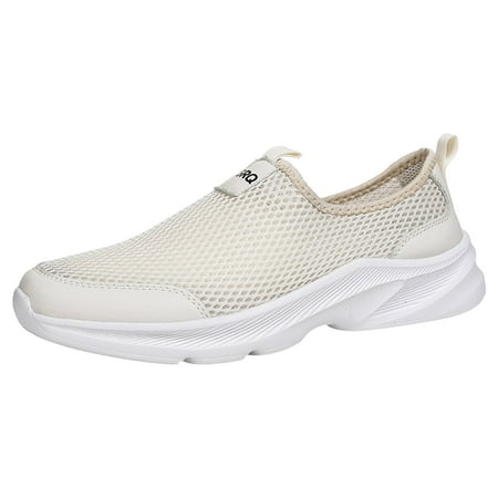 Huesdet Men s Slip On Sneakers Walking Shoes Wide Casual Soft Breathable Slip in Sock SneakersNon-Slip Rubber Sole  Workout Athletic(Beige 8.5)