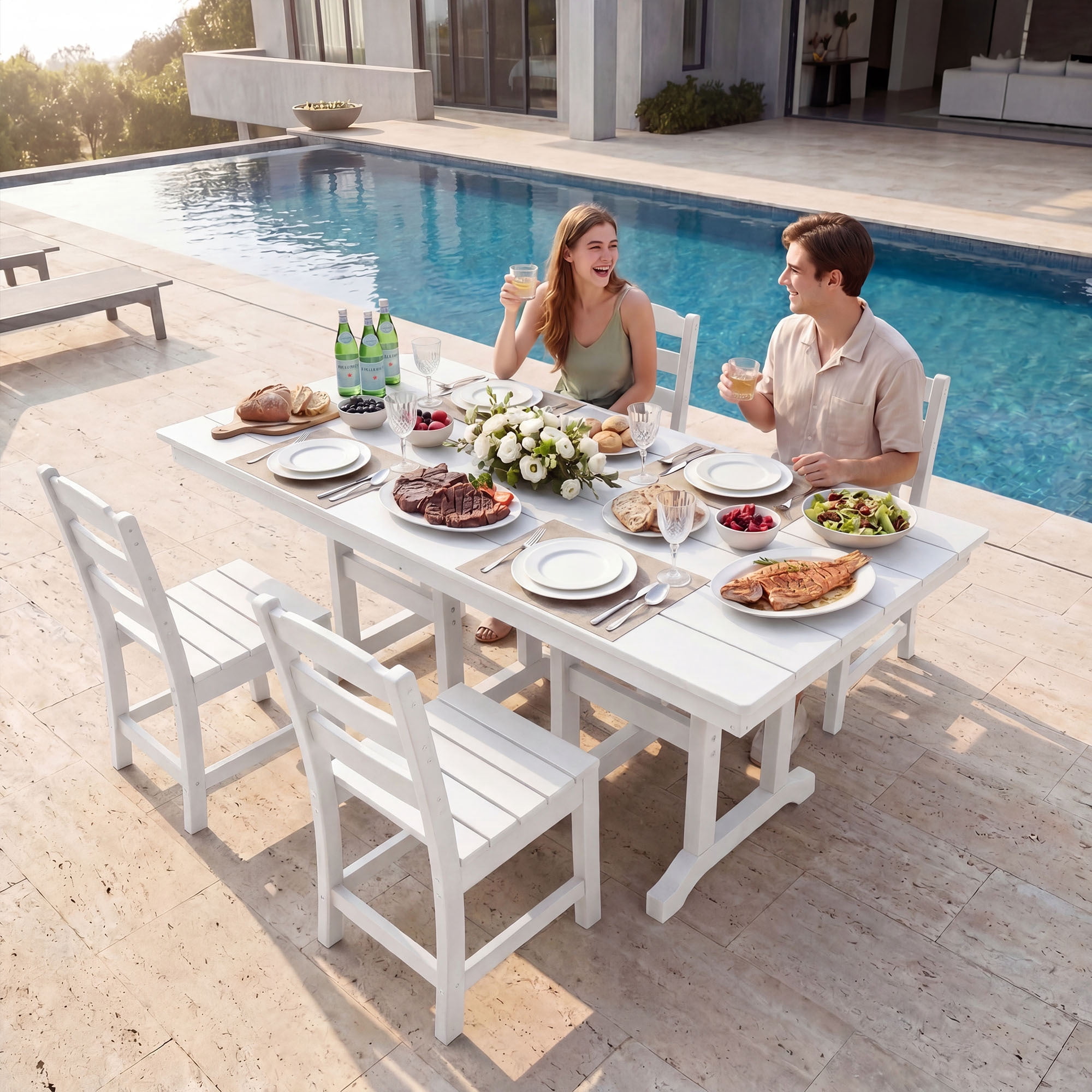 Uforic 4 Pack Outdoor Dining Chairs, Heavy Duty HIPS Weather Resistant Patio Chairs, Wood Grain Texture Garden Backyard Poolside Chair, 330 LBS Weight Capacity, White