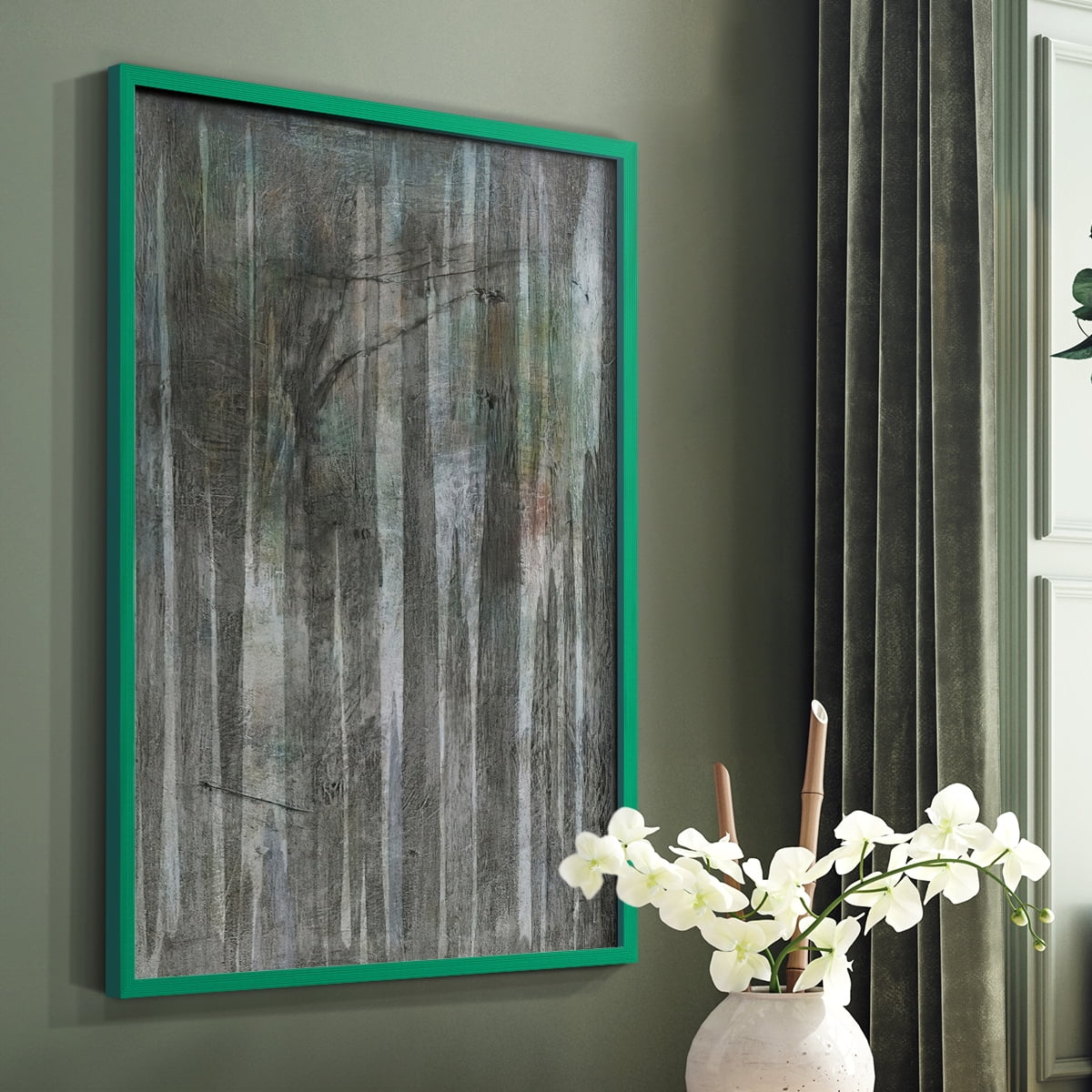Birch Forest Abstracts II Framed Print in Green Solid Wood Framed Print No Nail Hanging
