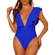 thumbnail image 1 of Traje de baño de una pieza para mujer, con escote en V, con volantes, monokini, control de abdomen, color azul real, talla XL, 1 of 5
