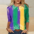 thumbnail image 2 of Penkiiy T-shirt Décontracté à Col Rond Manches 3/4 pour Femmes Mardi Gras Mode Imprimée L Multicolore, 2 of 5