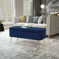 thumbnail image 3 of Homebeez Modern Velvet Storage Bench Ottoman with Padded Seat and Golden Metal Legs, Blue, 3 of 6