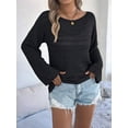 thumbnail image 4 of Womens Crochet Cover Up Long Sleeve Loose Fit Casual Sweater Hollow Out Knit Tops Black XL, 4 of 8