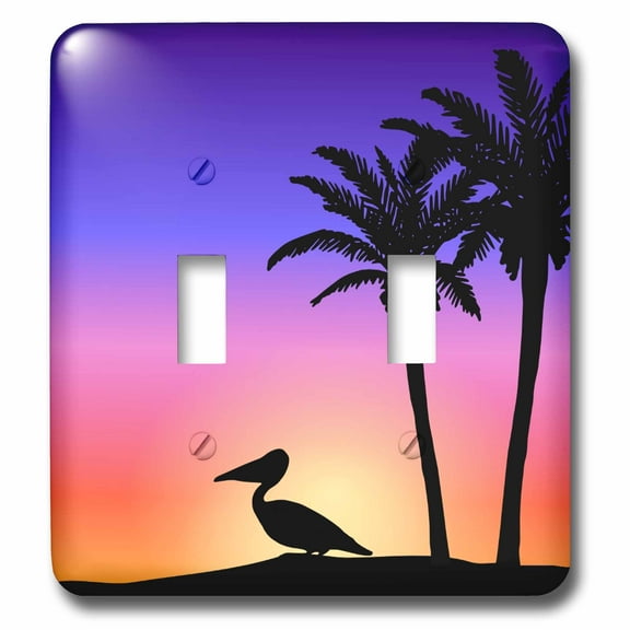 3dRose, Tropical Palm Trees and Pelican Bird Silhouette at Colorful Sunset - Beach Nautical Seaside Scene, double toggle switch