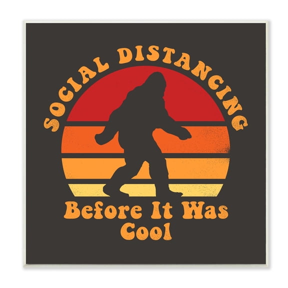 Stupell Industries Bigfoot Social Distancing Mythical Pun Red Brown Wall Plaque by Buck Wear