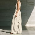thumbnail image 5 of JULMCOMO Jumpsuits for Women One Shoulder Bow Tie Waist Vacation Summer Rompers Wide Leg Baggy Dressy Jumpsuit with Pockets Beige 2XL, 5 of 7