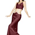 thumbnail image 2 of VISgogo Conjunto de falda larga para mujer Sin mangas Halter Tops brillantes con diamantes de imitación + Conjunto de fiesta de falda larga de cintura alta VISgogo  moda, 2 of 3