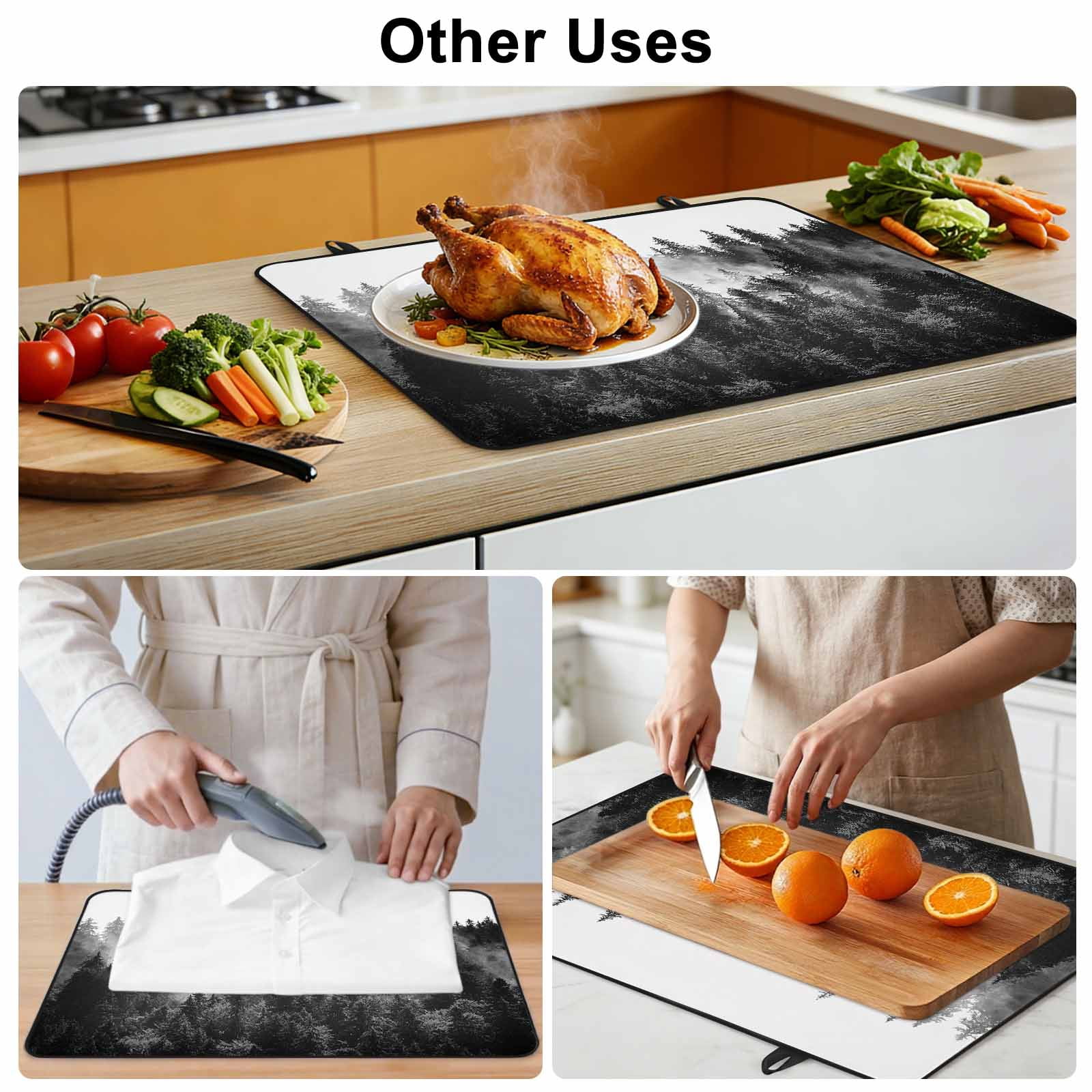 Black Forest Stove Top Cover for Electric Stove,Heat-proof & Non Slip Glass Top Stove Cover Protector,Black and White Natural Landscape Modern Abstract Art Kitchen Cooktop Rubber Mat 24x21 Inches