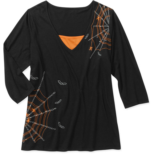 Seasonal Women's PlusSize Halloween 2fer Top