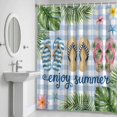 thumbnail image 6 of Enjoy Summer Beach Slippers Bathroom Shower Curtain, Ocean Flower Palm Leaf Starfish Blue Plaid Waterproof Washable Soft Bath Curtain for Bathtub Decor with 12 Hooks&Grommet, 54x78 Inch, 6 of 9