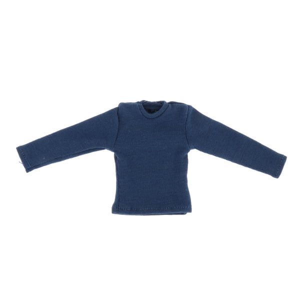 Figura de disfraz de camiseta de manga larga en miniatura a escala 1:12, ropa para muñeco masculino de 6" Azul oscuro