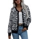 thumbnail image 1 of Abrigo De Suéter A Rayas Cuello Redondo De Un Solo Pecho Frente Abierto Bloque De Color Prendas De Vestir De Punto Sueltas Y Cálidas Para Mujer Negro M, 1 of 6