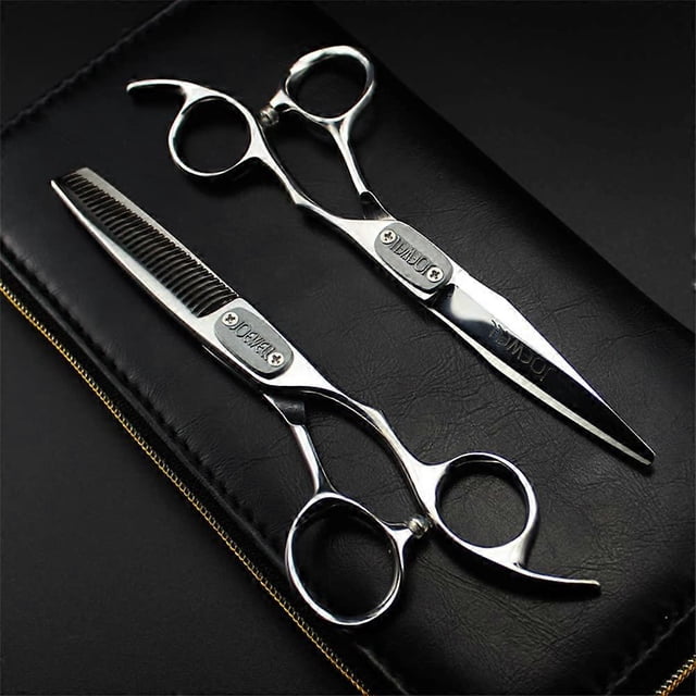 Juego de tijeras profesionales para cortar el cabello de 15 cm (6 pulgadas) para barbería y entresacar, con mango ergonómico.