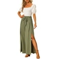 thumbnail image 2 of MODA NOVA Juniors High Slit Hem High Waist Casual Wide Leg Long Palazzo Pants, 2 of 5