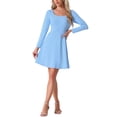 thumbnail image 2 of INSPIRE CHIC Vestido Elegante de Manga Larga con Cuello Redondo y Cuentas, Cintura Alta, Ideal para Trabajar, Talla XL, Azul Cielo, 2 of 6