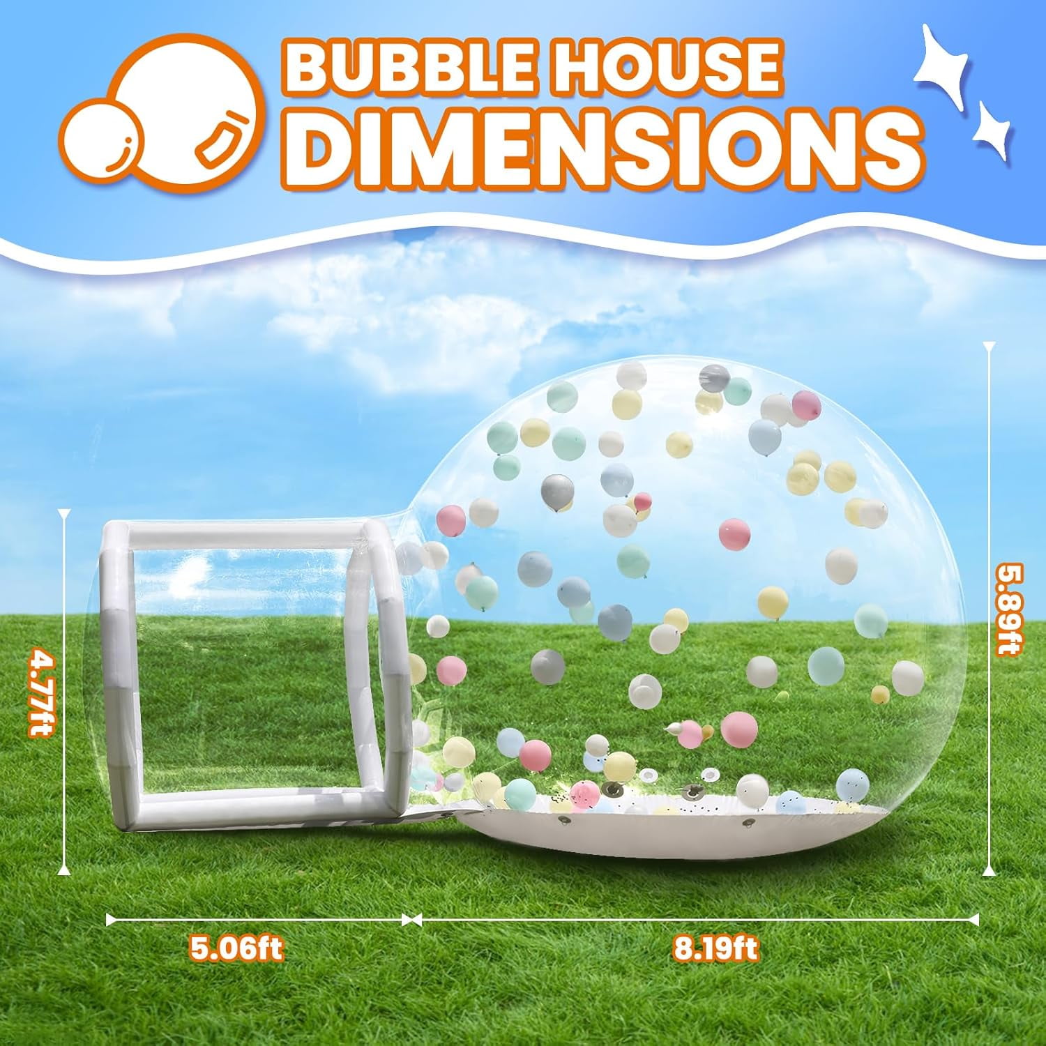 Esheno Inflatable Bubble House 8.2 ft Clear PVC Dome Tent with Tunnel and 600W Air Pump Bubble Balloon Playhouse for Kids Party Clear