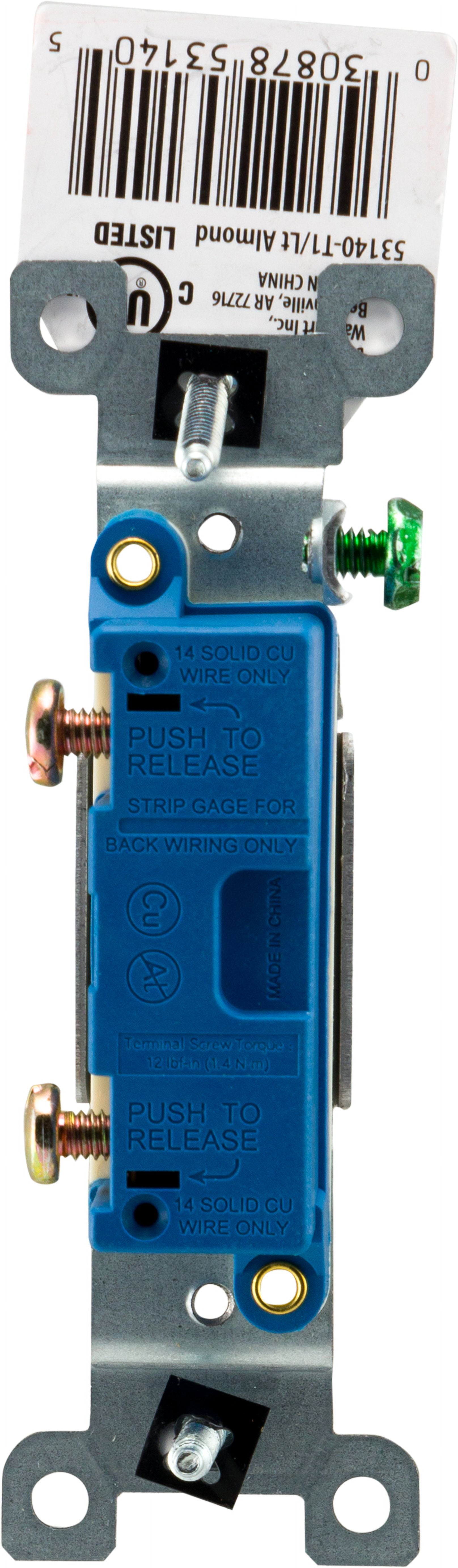 Hyper Tough Grounding Single Pole Switch, Light Almond, 15A, 53140