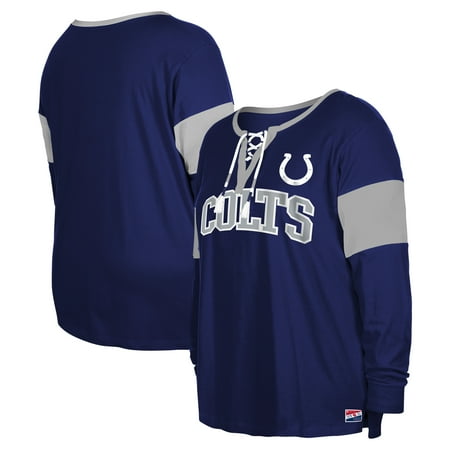 Women's New Era Royal Indianapolis Colts Plus Size Lace-Up Notch Neck Long Sleeve T-Shirt