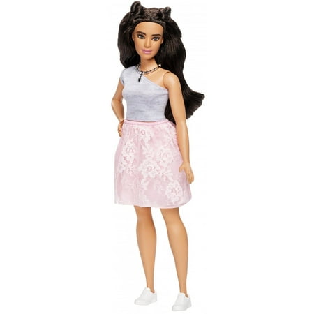 Barbie Fashionistas Doll Powder Pink Lace Curvy Body, Styled Dark