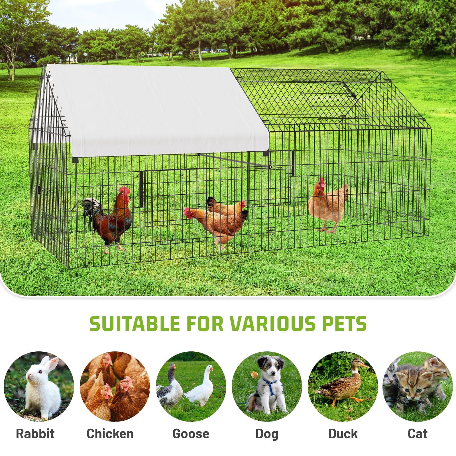 2025 New Metal Chicken Cage, Poultry Cage with Waterproof Cover, Duck Coops, Outdoor Large Walk-in Coops, for Outdoor, Farm