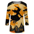 thumbnail image 6 of WTOBBY Women's Round Neck 3/4 Sleeve Halloween Print Casual T-Shirt Top Fashion Tee for Fall Seasonal Wear Holiday Party and Daily Outfits,Yellow M, 6 of 6