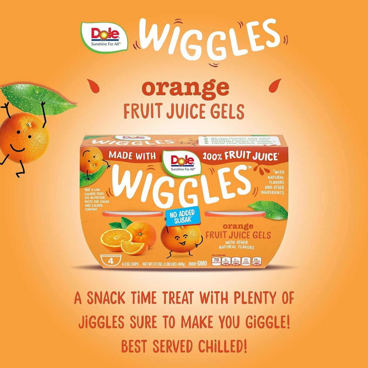 (2 pack) Dole Wiggles Orange Fruit Juice Gels, 4.3 oz Cups (4 Pack)