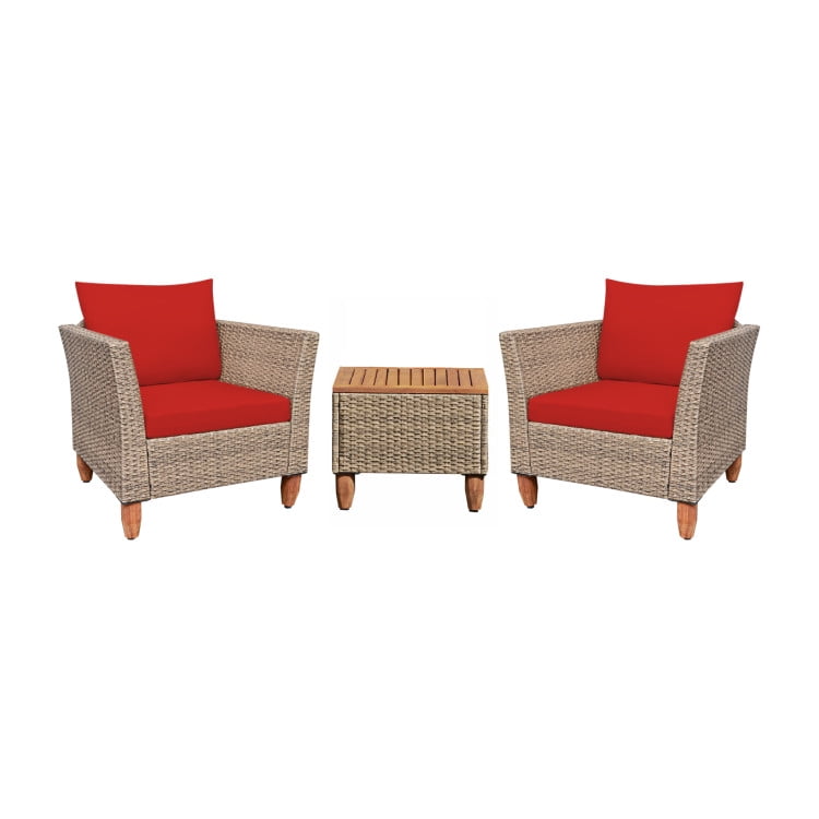 Aimee Lii 3 Pcs Outdoor Patio Rattan Furniture Set with Coffee Table, Modern Patio Furniture, Red Aimee Lii 3 Pcs Outdoor Patio Rattan Furniture Set with Coffee Table, Modern Patio Furniture, Red