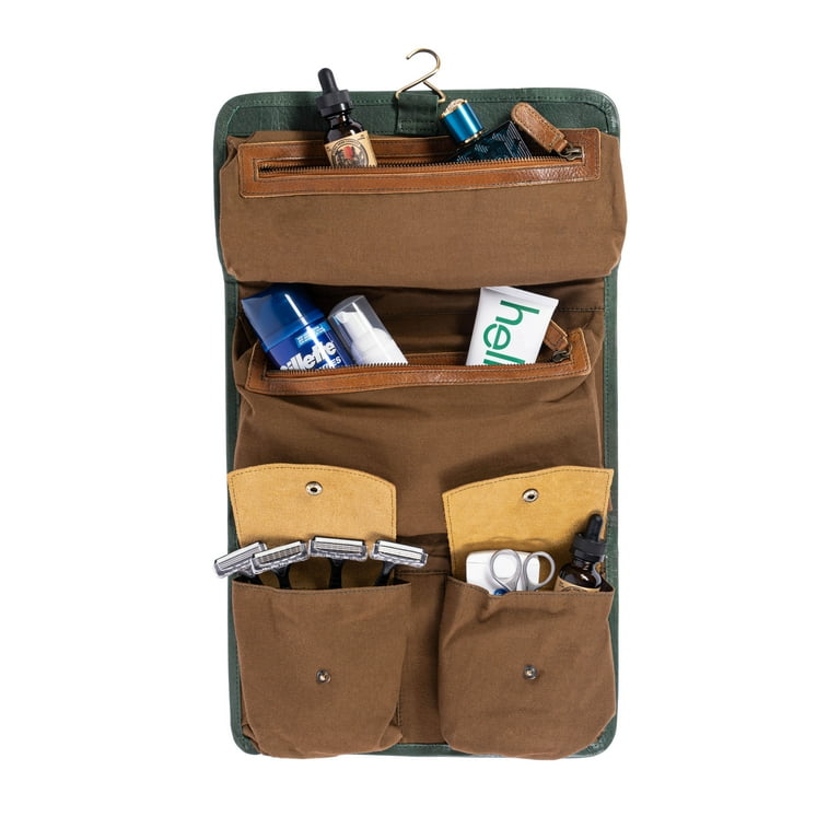 KomalC Genuine Buffalo Leather Hanging Toiletry Bag Travel Dopp Kit Green Walmart