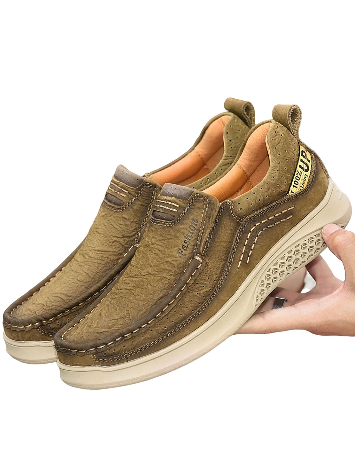 Mens Driving Shoes Casual Pull Leather Hollow Out Slip On Loafer Breath Outwear 