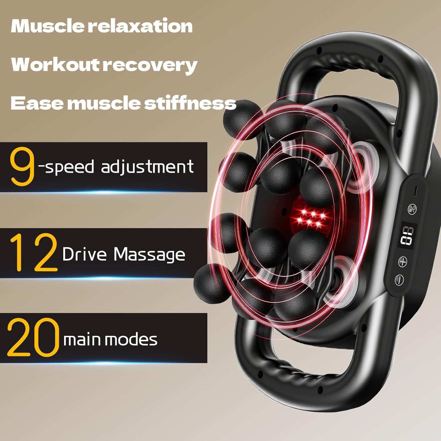 Banral Massage Gun for Pain Relief,12 Head Portable Deep Tissue Massager,9-Speed Electric Massager for Full Body Muscle Pain Relief