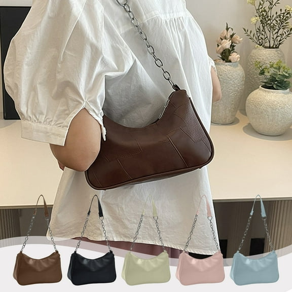 Soft Leather Crossbody Shoulder Bag | Small Underarm Purse with Chain Strap | Waterproof Scratch-Resistant | Zipper Closure | Lightweight Commuter Tote | 22x14x7cm | Multiple Colors