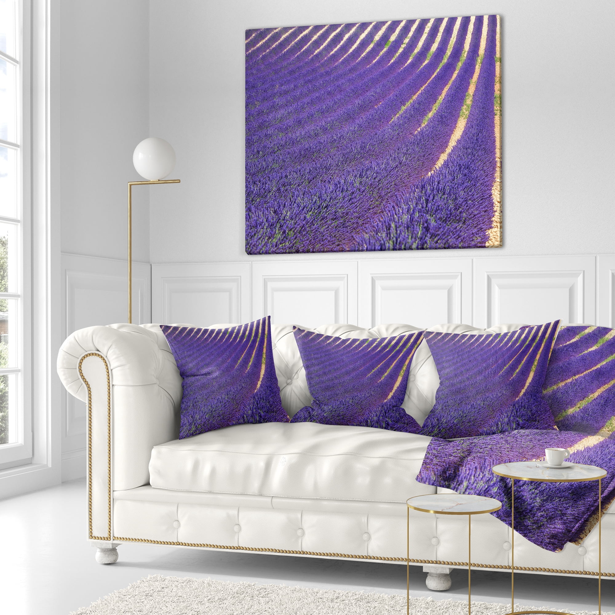 Designart Lavender Blooming Fields as Texture - Landscape Wall Throw Pillow - 18x18