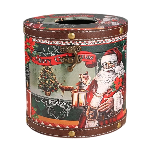 Caja de pañuelos navideña redonda, creativa, decorativa y utilitaria. Papá Noel