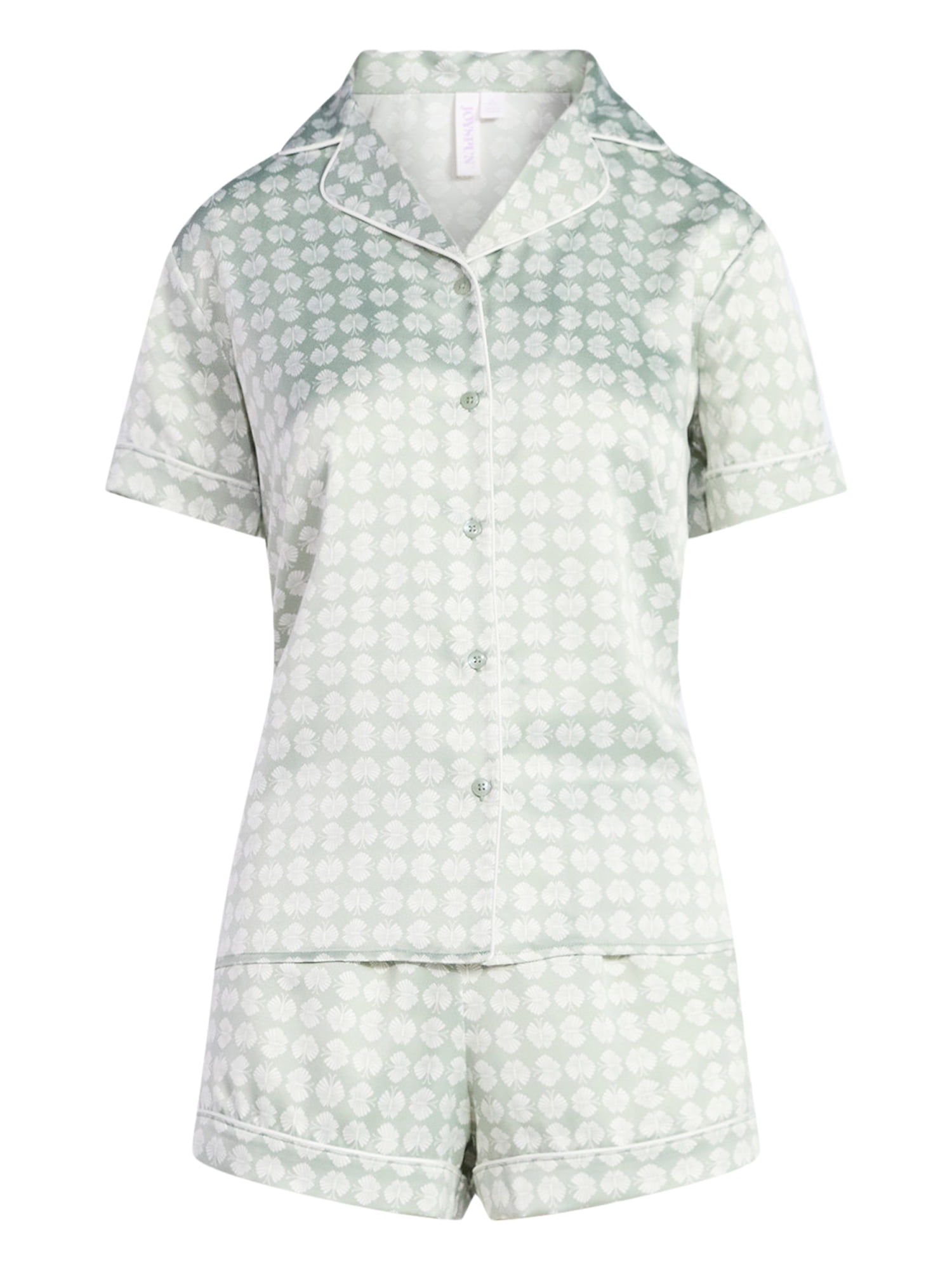 Joyspun Women’s Stretch Satin Short Sleeve Top and Shorts Pajama Set, Sizes XS-3X