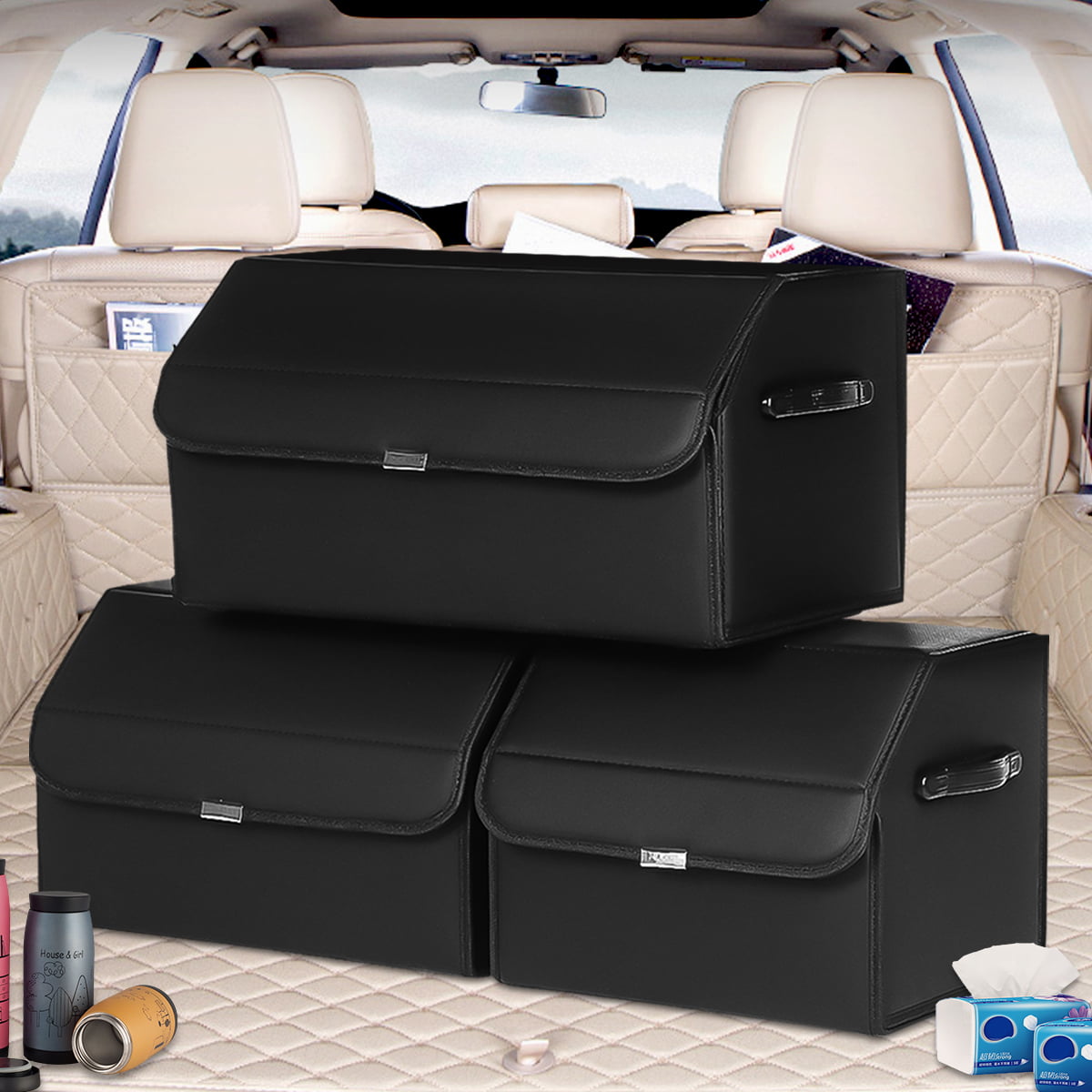 2X Black Car Auto Accessories Phone Holder Organizer Seat Seam Storage Box Bag 