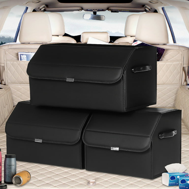 Stoneway Collapsible Car Trunk Leather Storage Organizer with Lid