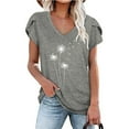 thumbnail image 2 of WREESH Fashion Summer T-Shirt with Petal Sleeves Women's V-Neck Short Sleeve Blouse Gray, 2 of 5