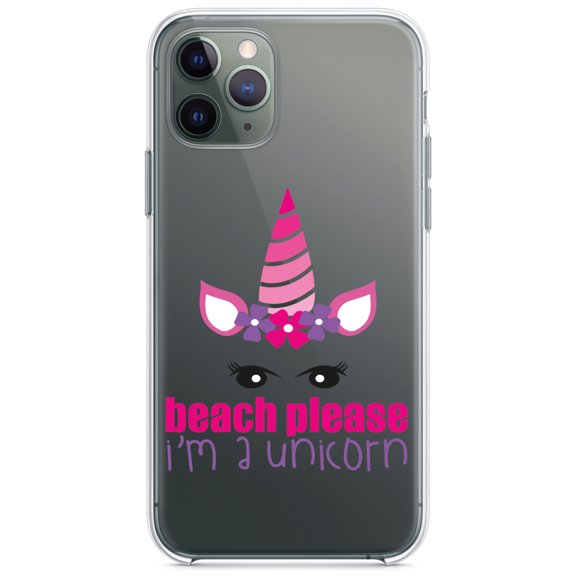 DistinctInk Clear Shockproof Hybrid Case for iPhone 13 (6.1" Screen) - TPU Bumper Acrylic Back Tempered Glass Screen Protector - Beach Please I'm a Unicorn