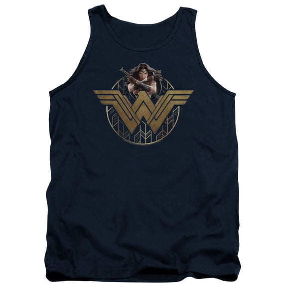 Trevco Sportswear WWM100-TK-4 Wonder Woman Movie Power Stance & Emblem Adult Tank Top, Navy - Extra Large