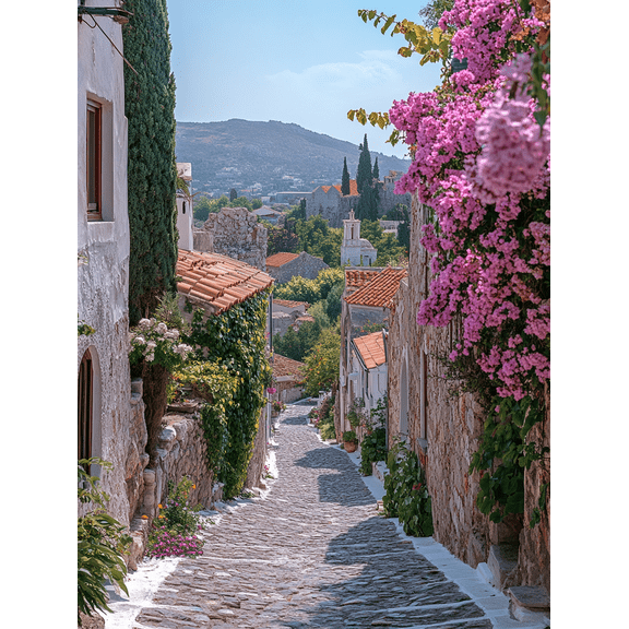 Mediterranean Village Cobblestone Street Canvas Print/Wall Art Perfect for Living Room Kitchen Dining Room and Decor