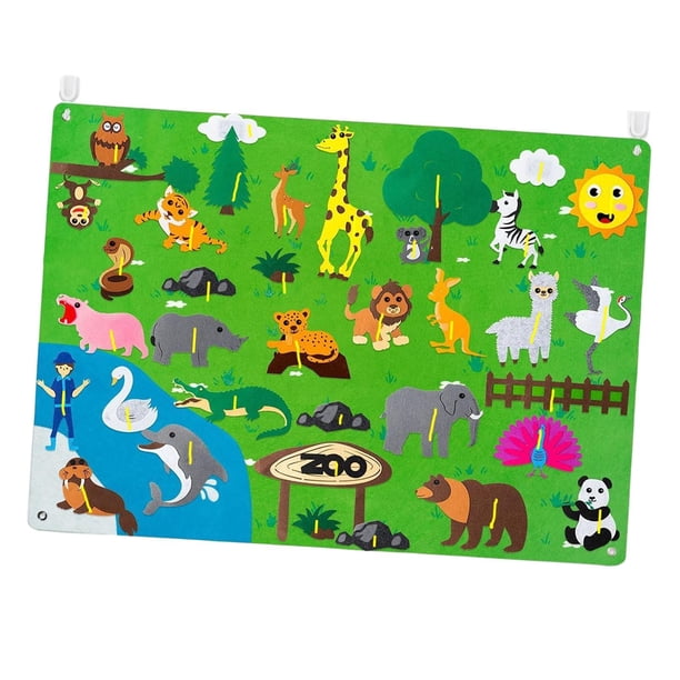 Tablero de cuentos de fieltro, tablero de actividades de fieltro, franela interactiva para contar historias para colgar en la pared zoo