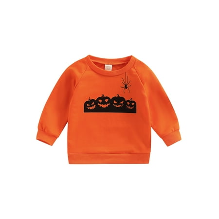 

FOCUSNORM Halloween Toddler Baby Boy Girl Pumpkin Sweatshirt Crewneck Pullover Sweater Long Sleeve Shirt Fall Clothes