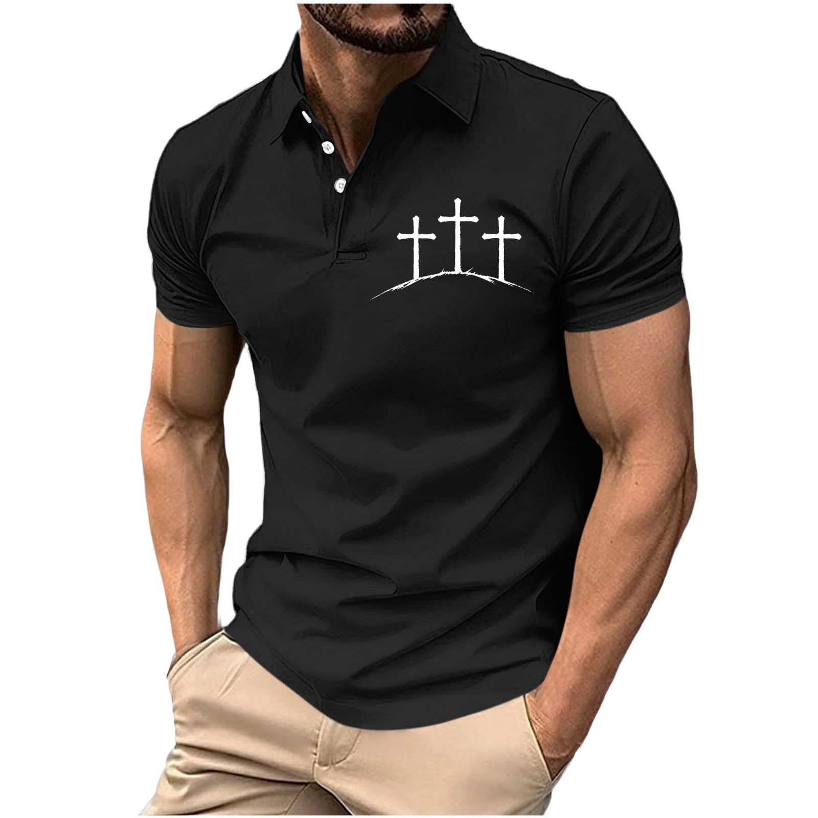 Dolkfu Shirts Mens Business Polos Shirt Black Short Sleeve Office Graphic Mens Tshirt S