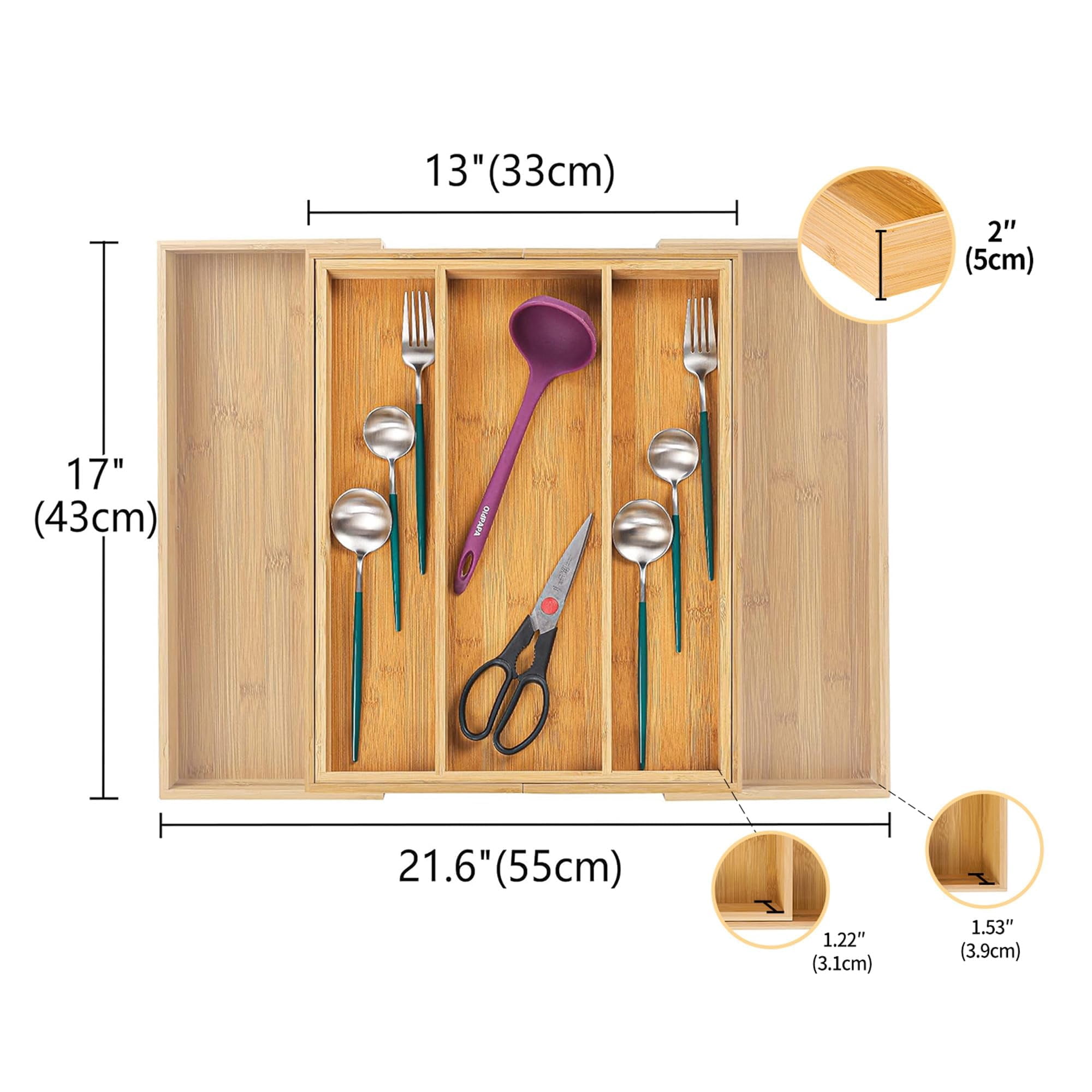 Utoplike Bamboo Kitchen Drawer Organizer Utensil Holder Cutlery Tray in Kitchen Expandable, Adjustable, Drawer Divider, For Silverware, Flatware, Knives