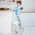 thumbnail image 6 of Toddler 3 Step Stool, Plastic Children Learning Helper Stool with Side Handles for Bathroom Sink, Kids Standing Tower with Non-Slip Pads for Kitchen Counter, Toilet Potty Training, Gray, 6 of 6