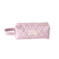 thumbnail image 2 of geerera Large Capacity Pencil Case, Makeup Brush Bag, Quilted Heart Pattern Pen Organizer with Polka Dot Print & Side Handle, Zipper Pouch for Markers & Office Supplies, 7.2x3.35x2.56 Inch, 2 of 7