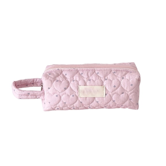 Kyusrd Storage Pencil Sase for Semester Stationery,Heart Dots Quilted Cute Stationery Pouch,Handheld Portable Cosmetic and Pen Organizer